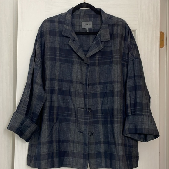 OSKA light jacket blazer Plaid size 2 fits 8/10 oversized wool/linen lagenlook - Picture 3 of 12